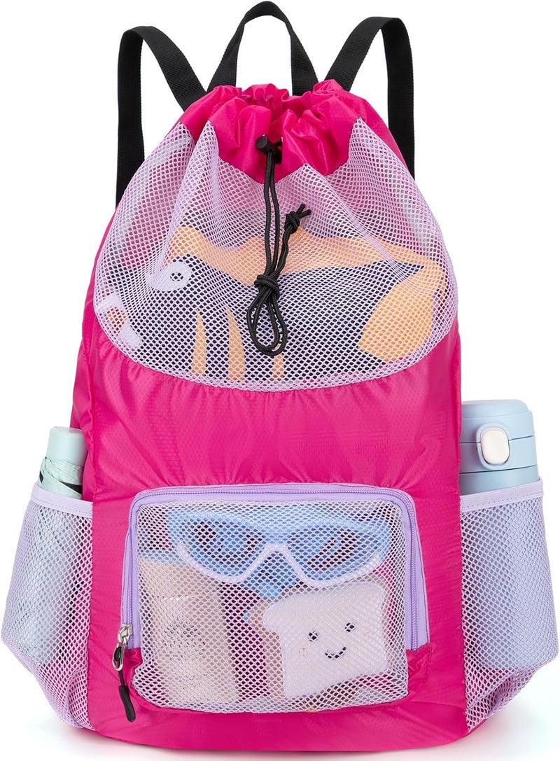 Veious Swim Bag for Kids Drawstring Backpack for Girls Lightweight Mesh Beach Backpack Swimming Pool Sports Gym String Bag Purple - Image 1